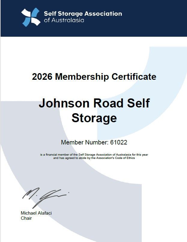 johnson road self storage gracemere membership certificate