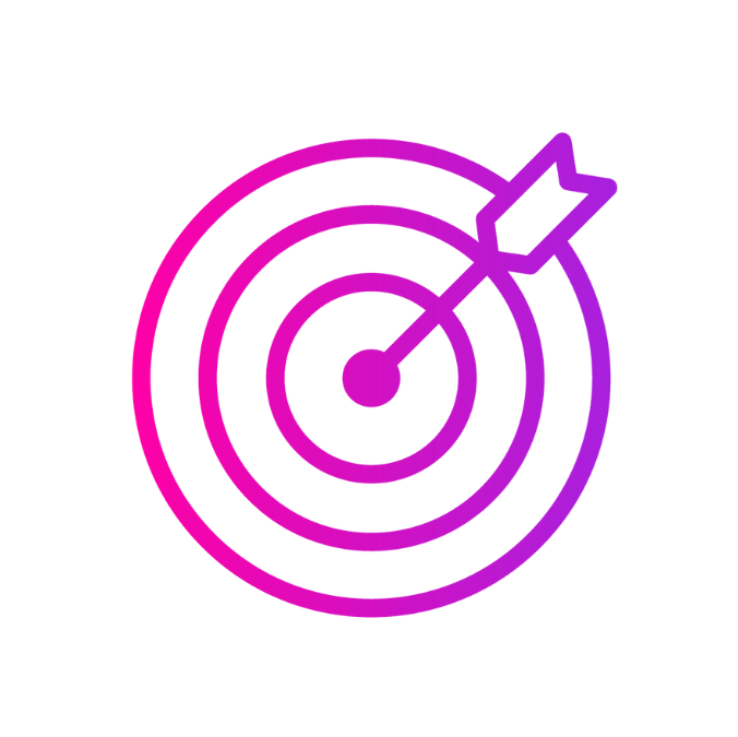 A pink and purple icon of a target with an arrow in the center.