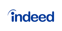 The logo for indeed is blue and white on a white background.