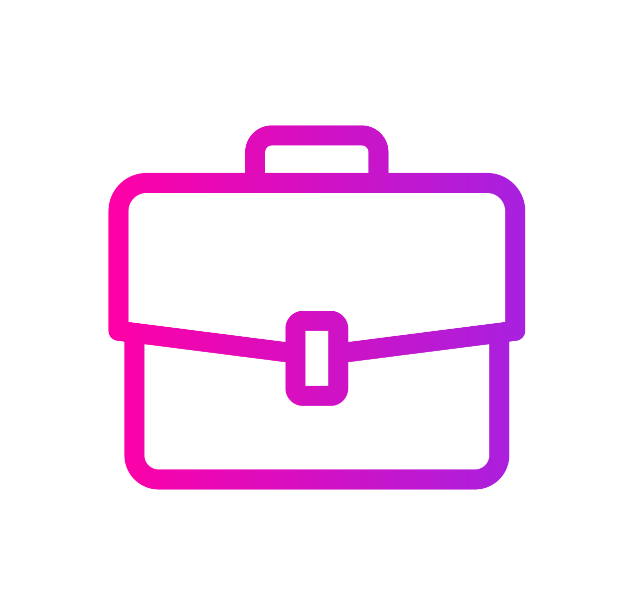 A purple and white icon of a briefcase on a white background.