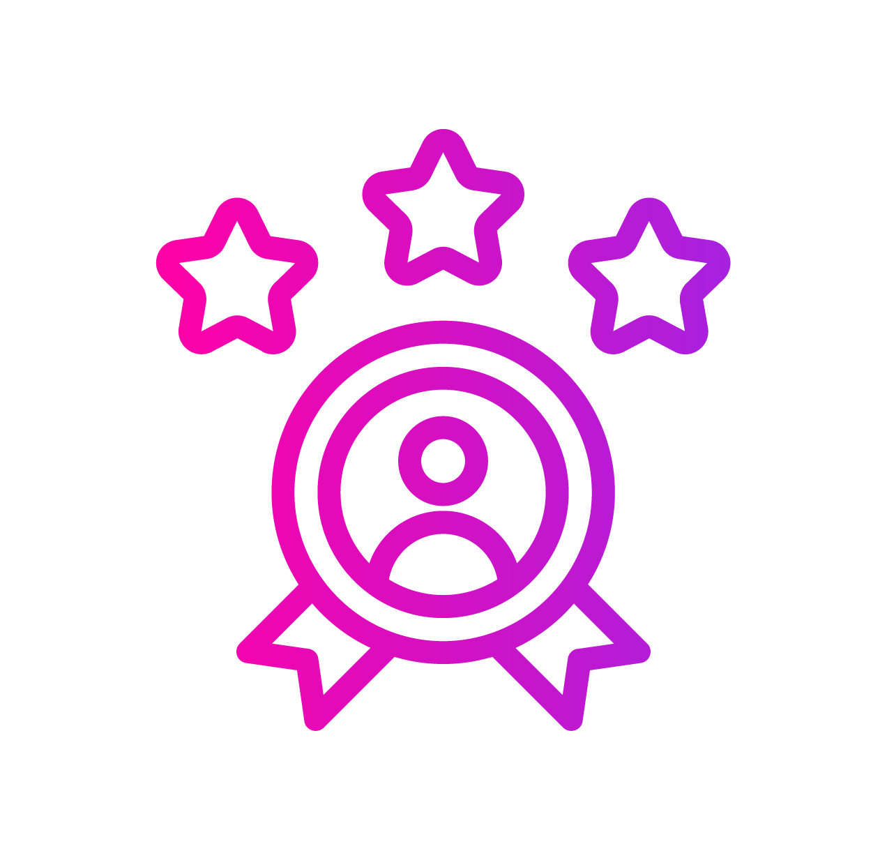 A purple icon of a person in a circle with three stars around it.
