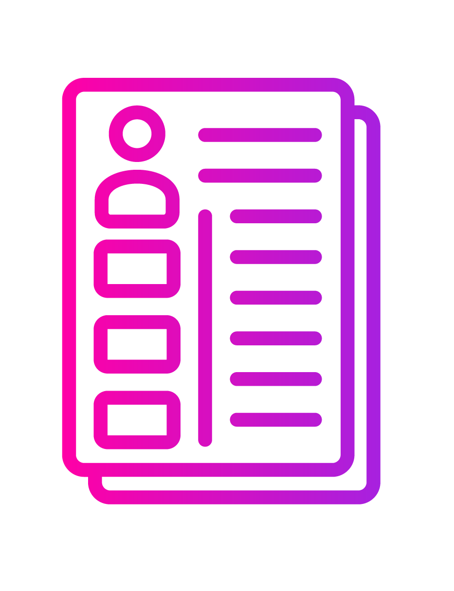 A purple and pink icon of a stack of papers.