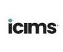 A black and white logo for icims on a white background.
