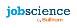 A blue and orange logo for job science by bullhorn