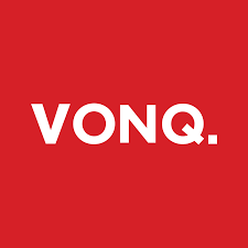 The vonq logo is on a red background.
