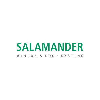il logo dei sistemi di porte e finestre Salamander è verde e bianco.