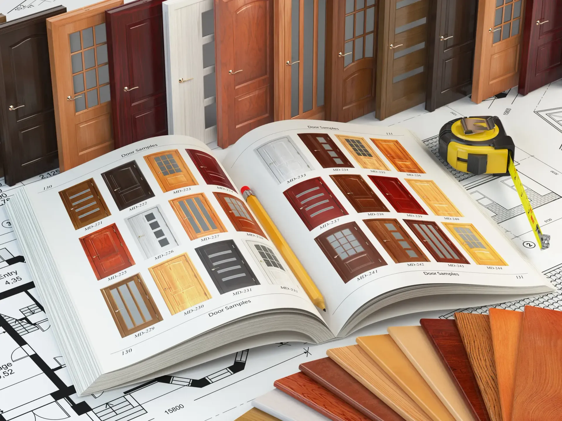un libro è aperto su una pagina con un catalogo di porte blindate