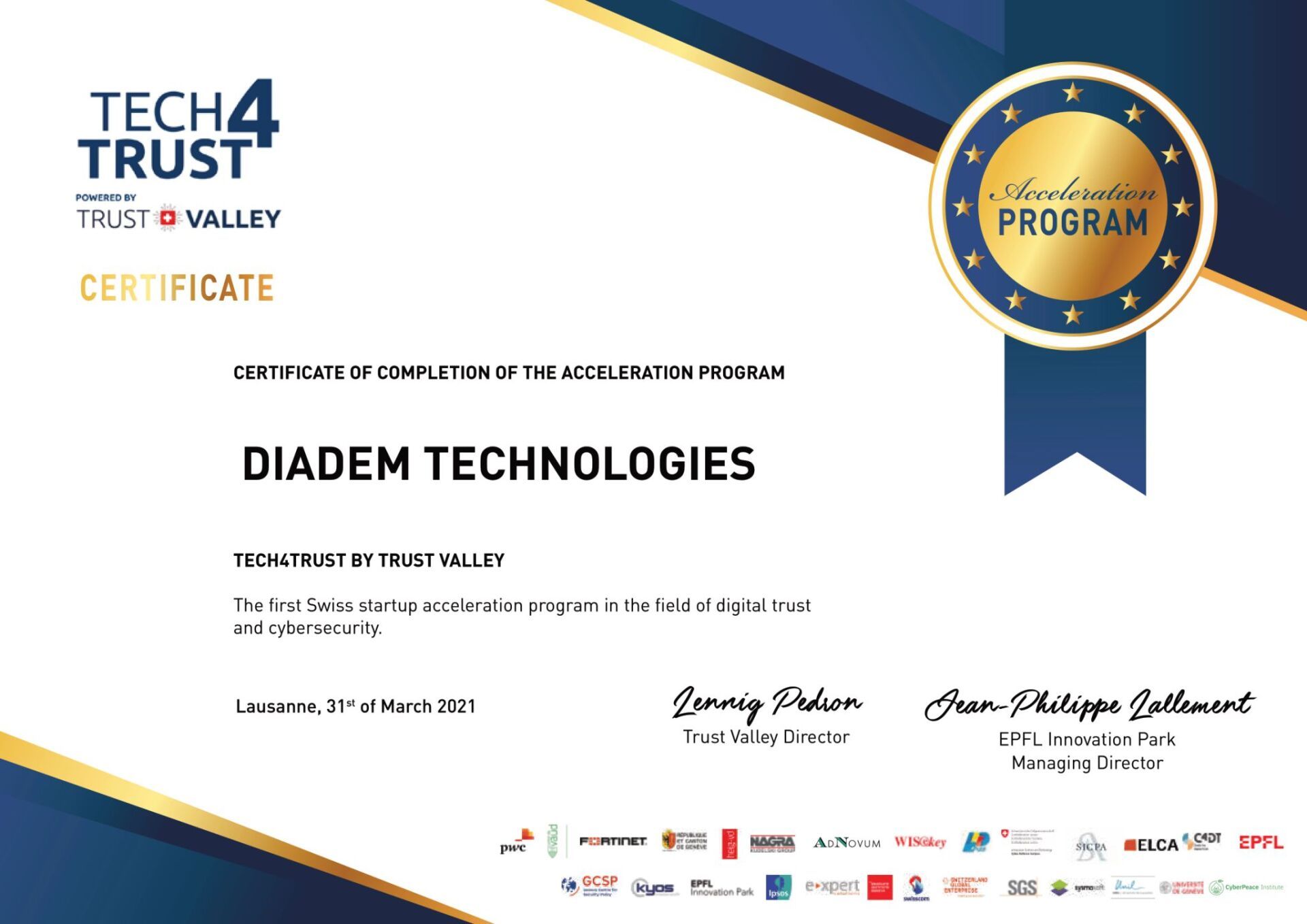 Diadem TrustValley Tech4Trust Acceleration Program