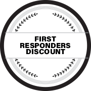 A black and white circle with the words `` first responders discount '' on it.