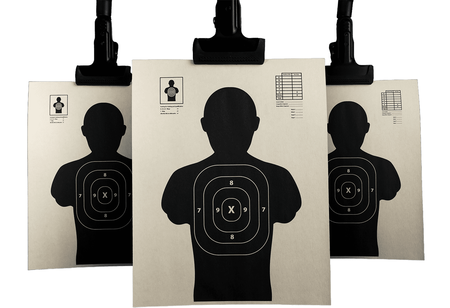 Three targets with a man 's silhouette on them