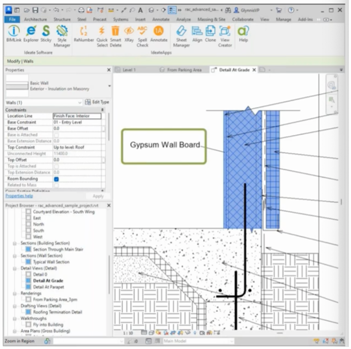 Screenshot of use of Ideate BIMLink and Revit
