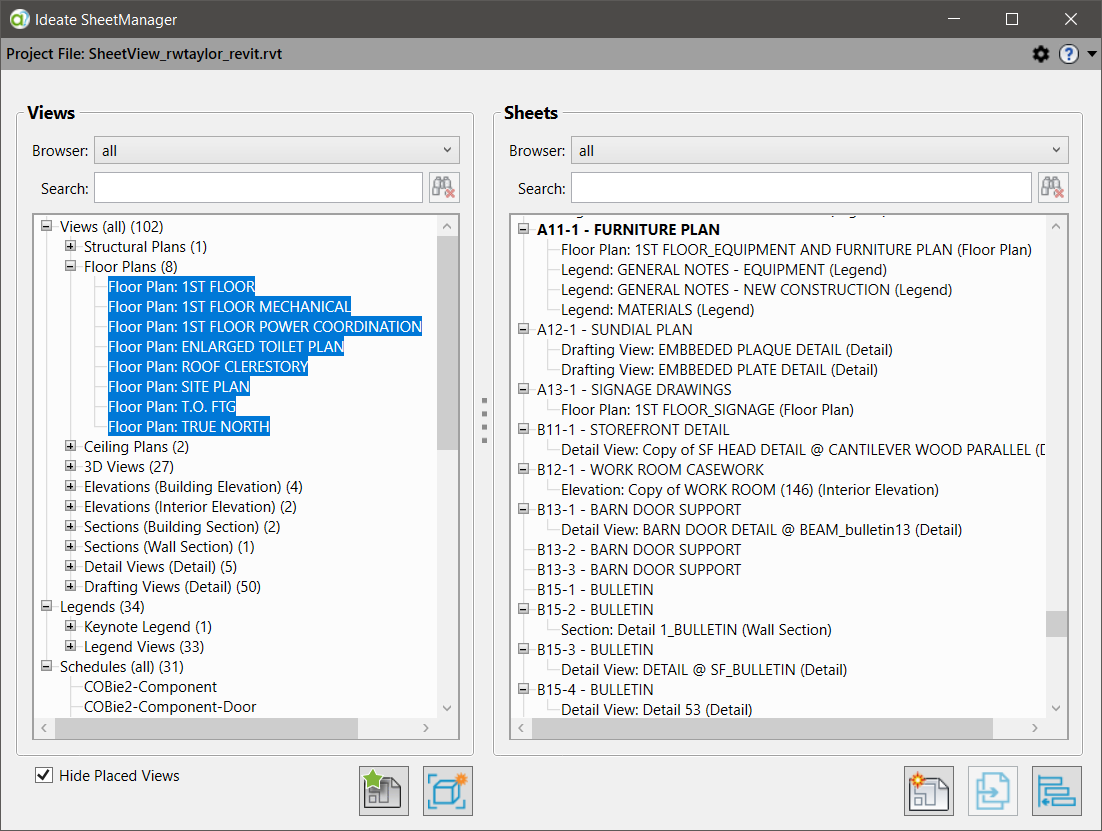 Creating New Sheets from Unplaced Views with Ideate SheetManager