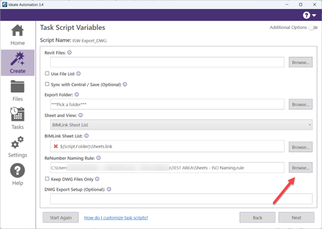 Specify an Ideate ReNumber rule when setting up the task.