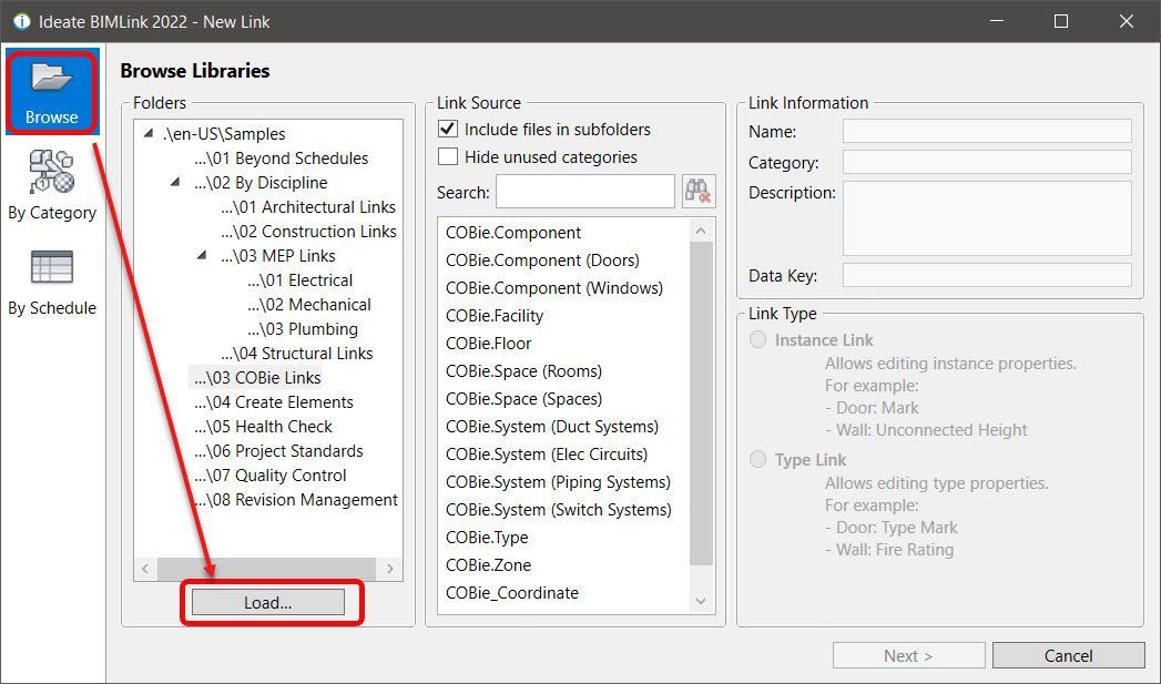 Ideate BIMLink 'Load' Screenshot - Add-In for Revit