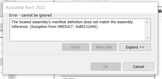Autodesk Revit 2023 Error