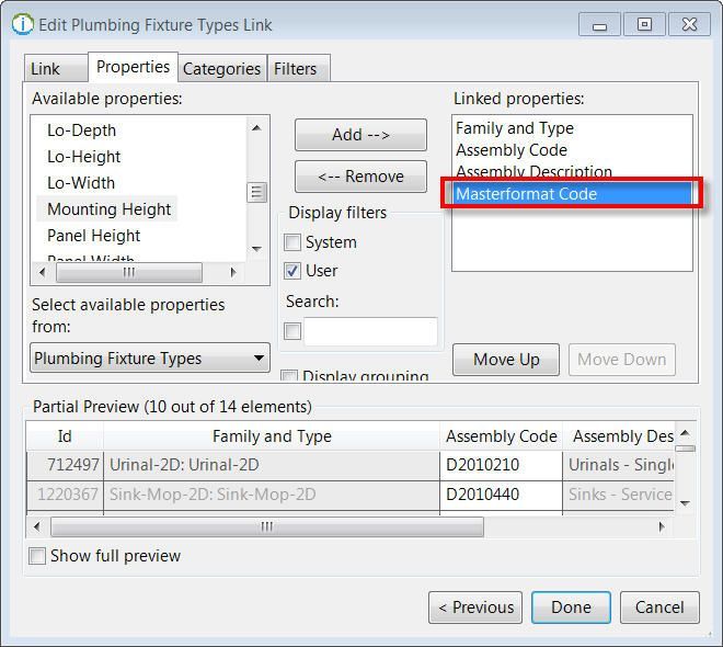 Ideate BIMLink Edit Plumbing Fixture Types Link