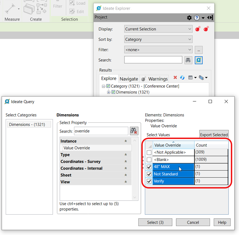 override dimensions in bimlink