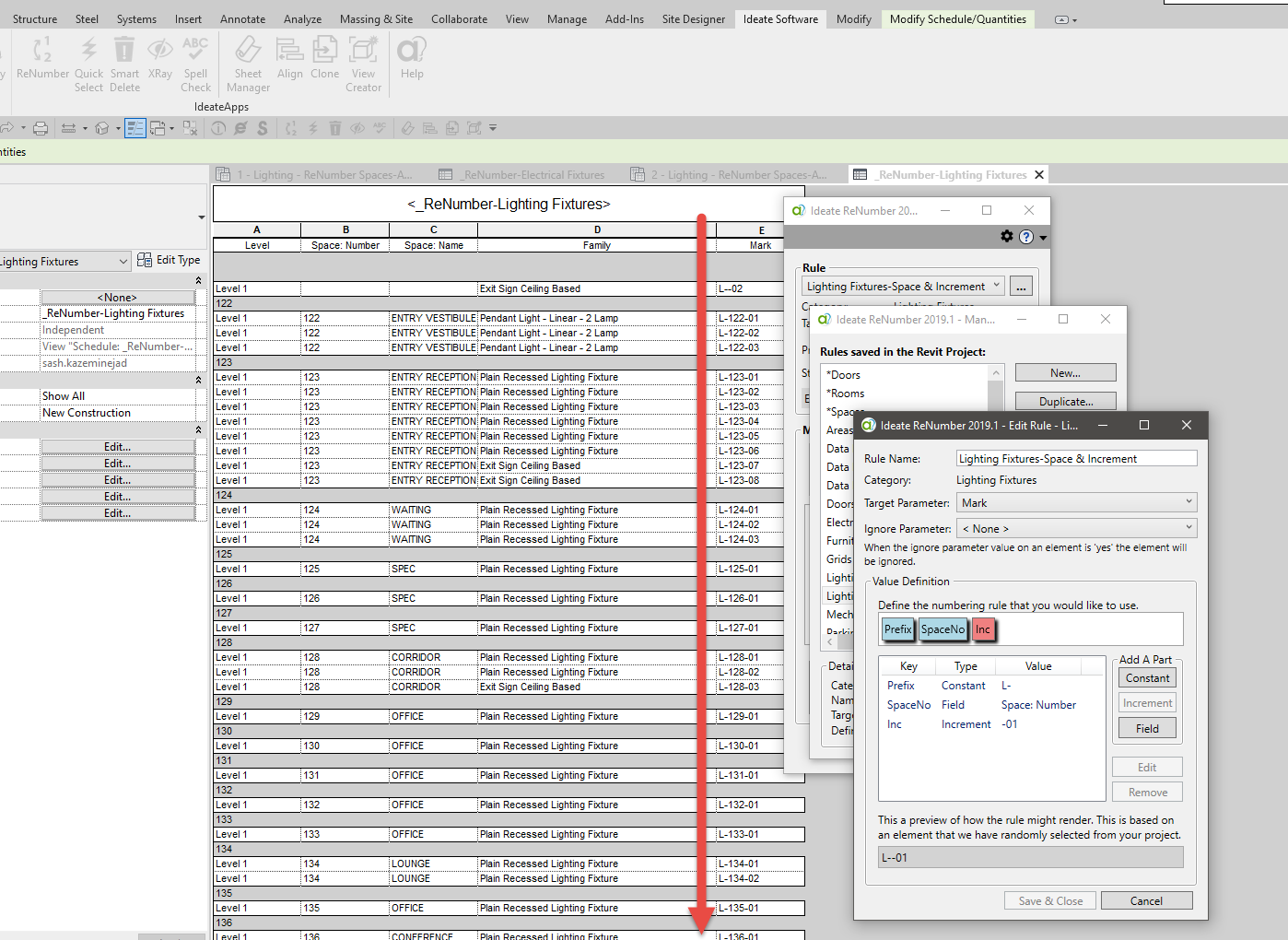 Renumber elements in schedules with IdeateApps
