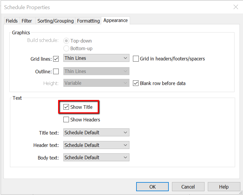 Revit Schedule Properties