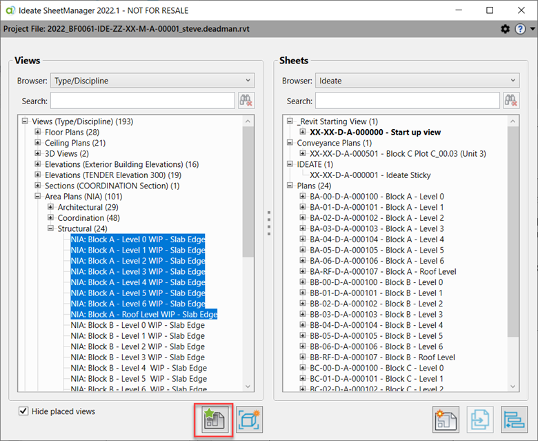 You can select multiple views from which to create sheets.