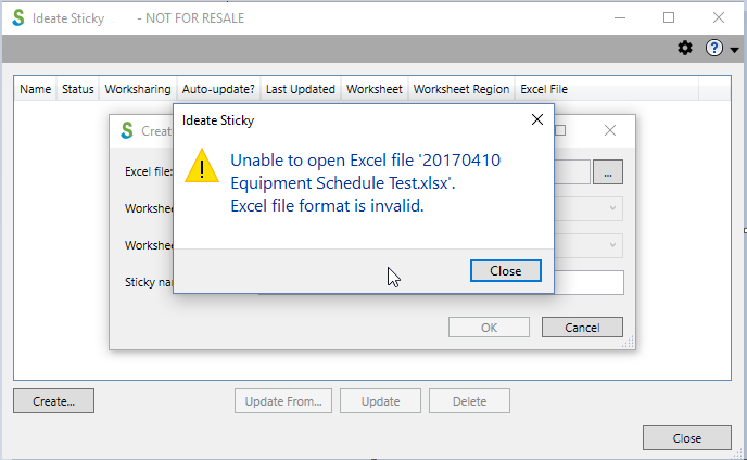 Ideate Sticky Unable to Open Excel File