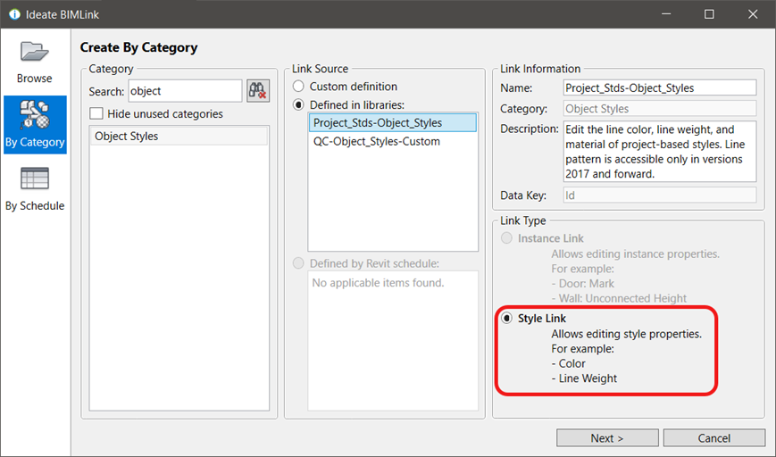 Ideate BIMLink for Revit - Dialog Screenshot