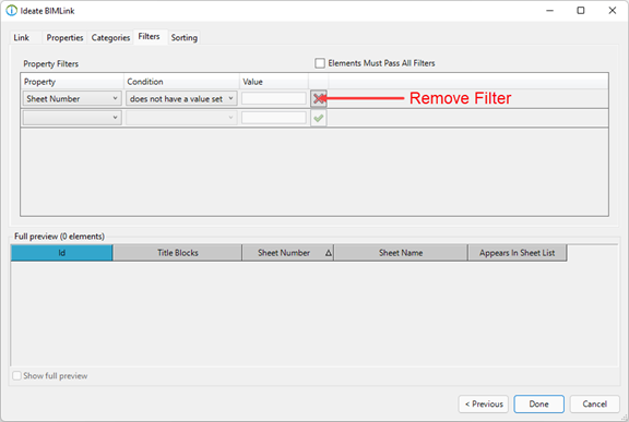By default, this link is designed to filter out any existing sheets that exist in the project. Since we need to display the sheets from the linked Revit models, we will need to remove this filter: