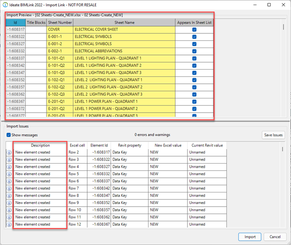 Once the data has been edited, save the Excel file and import the changes back into the Revit model using Ideate BIMLink: