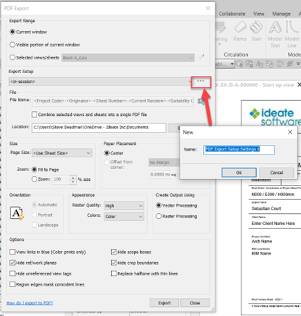 Save export settings exporting into Revit