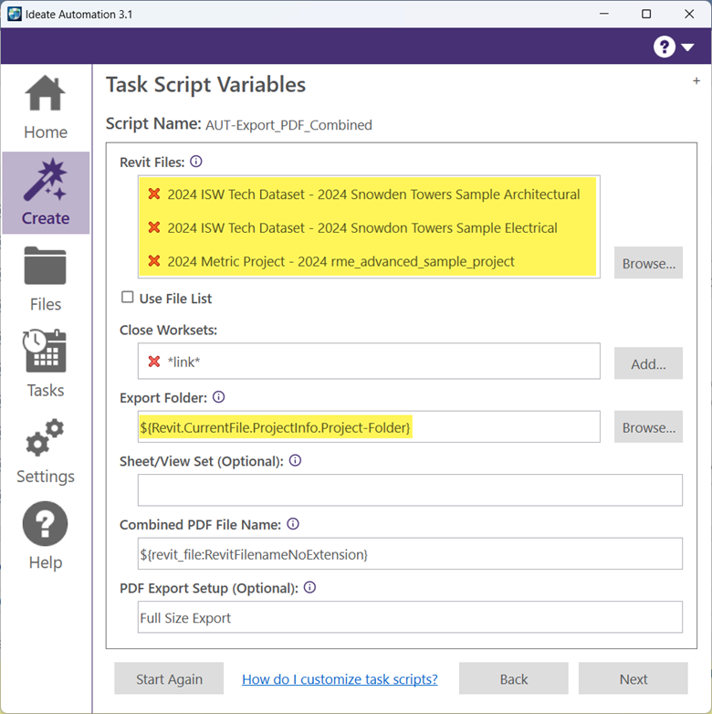 Ideate Automation Screenshot of Task Script Variables