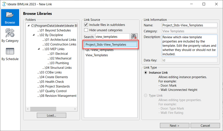 Link Definitions for View Templates