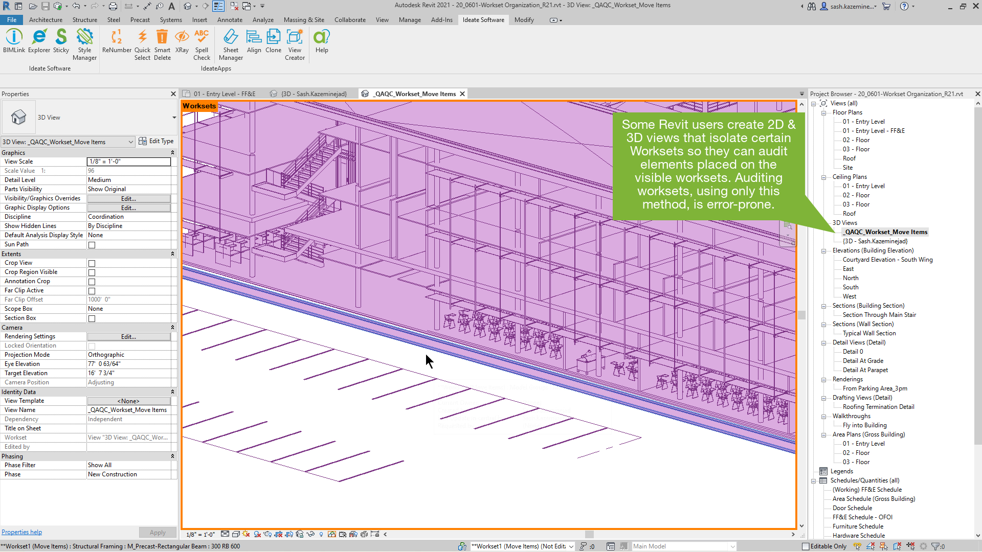 Managing Workset Assignments for Revit Model Elements Using Ideate BIMLink