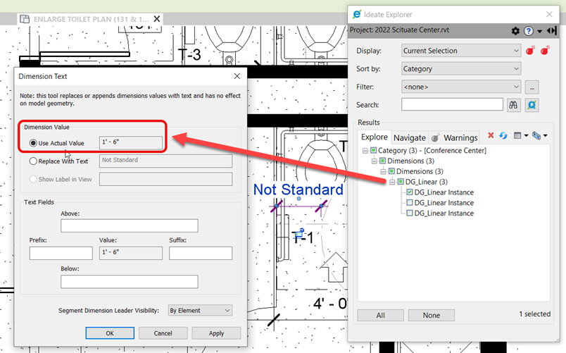 override dimensions in ideate explorer