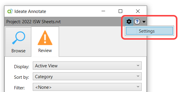 Ideate Annotate Settings Menu
