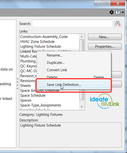 Saving Links with Ideate BIMLink