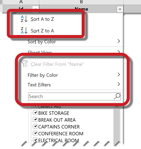 Excel's Sort and Filter Options