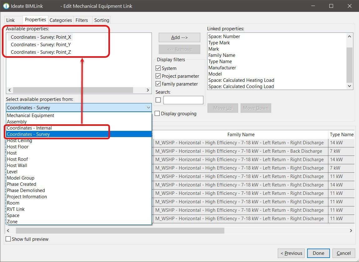 xyz coordinate types Ideate BIMLink