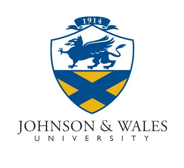 Johnson & Wales University logo: Blue griffin atop blue and gold shield with 