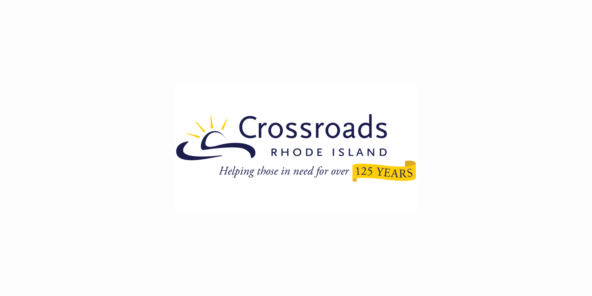 Crossroads Rhode Island logo: dark blue and yellow text on white background.