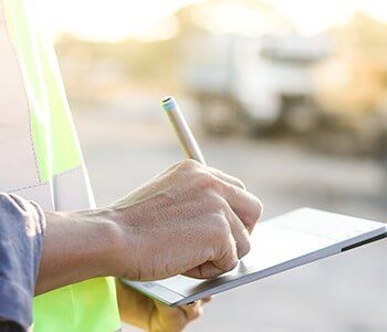 Engineer Using Tablet PC — Engineers in Fort Worth, TX Person in safety vest writing on a tablet outdoors.