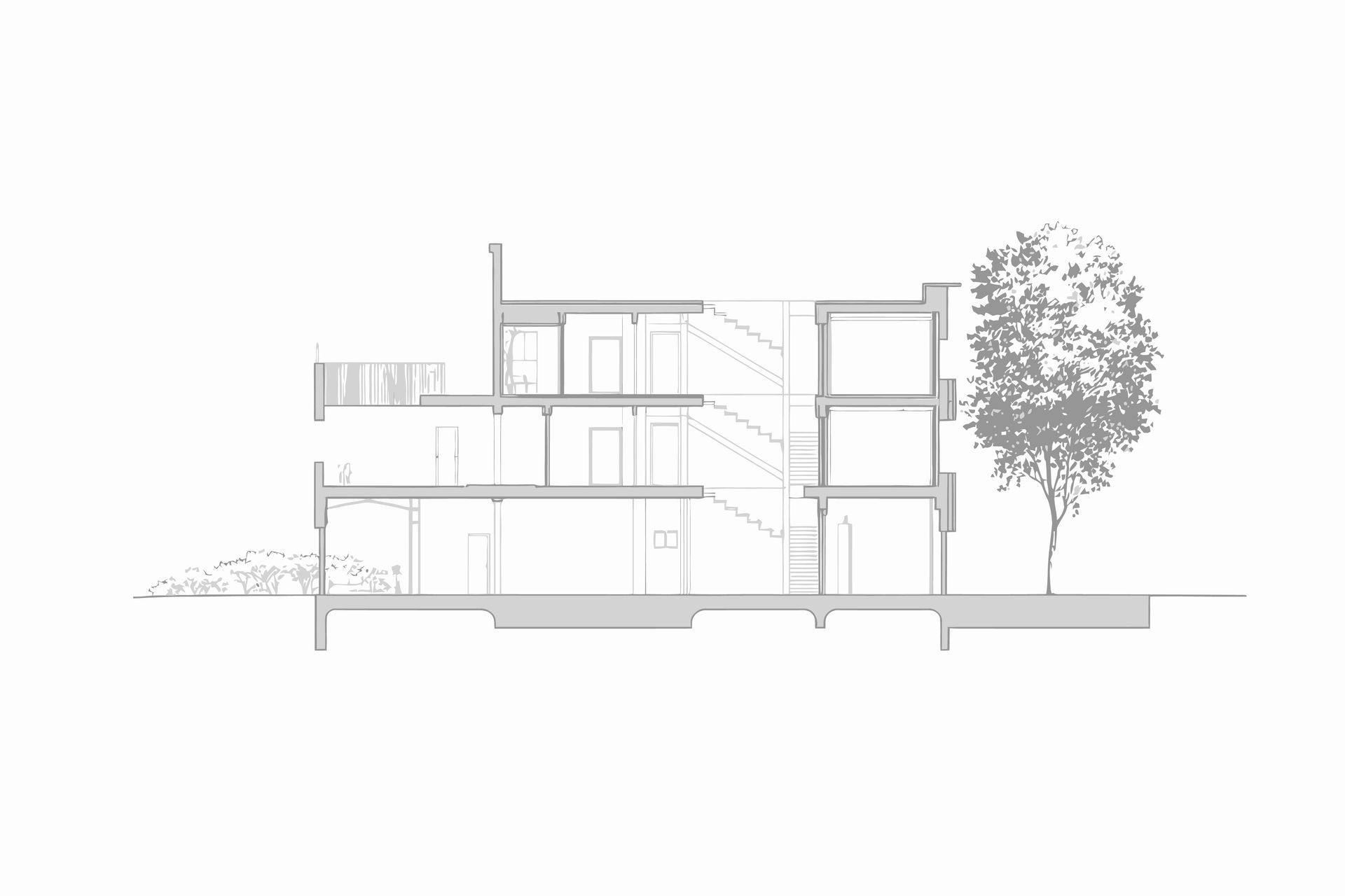 Residential structural engineering blueprint showing cross-section of multi-story house. Residential structural engineering blueprint showing cross-section of multi-story house.
