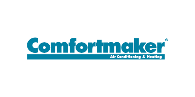 A blue comfortmaker air conditioning and heating logo on a white background.