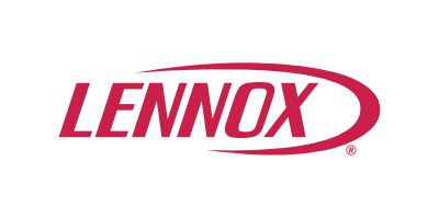 The lennox logo is red and white on a white background.