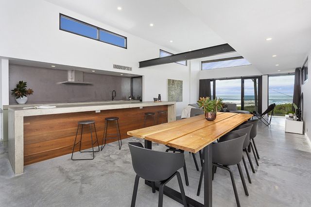 dining area with concrete floors