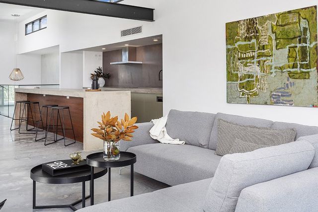 beautiful living area with concrete floors