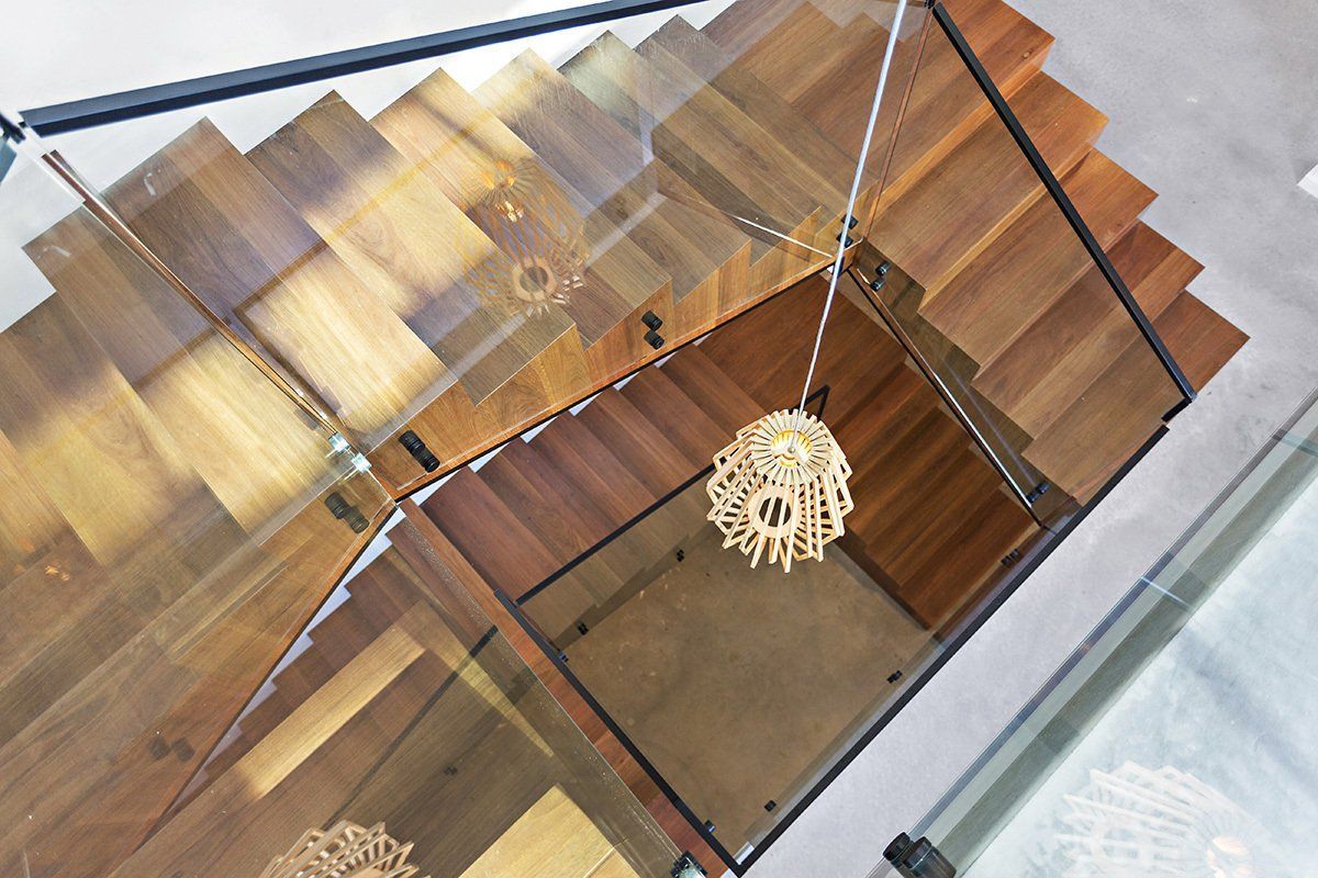 looking down from the stairs