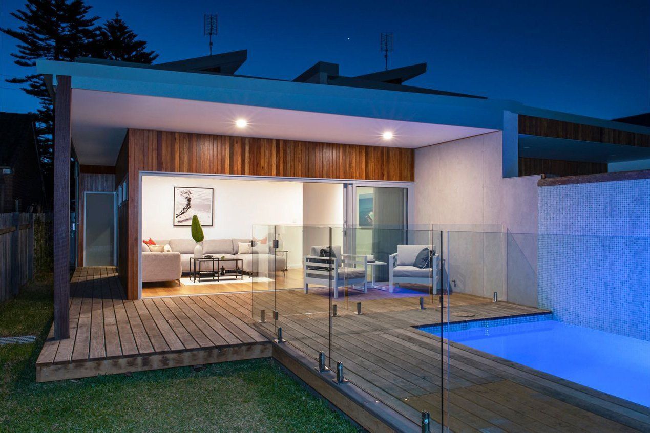 Renfrew Road architectural home at night