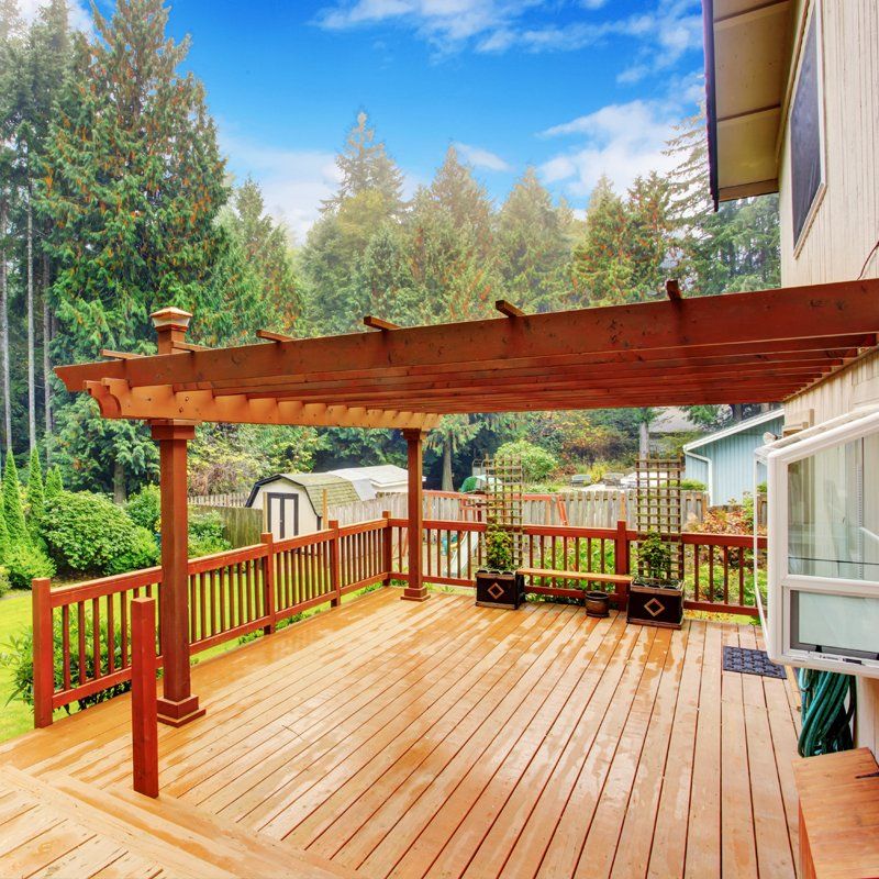Spacious Wooden Deck with Benches