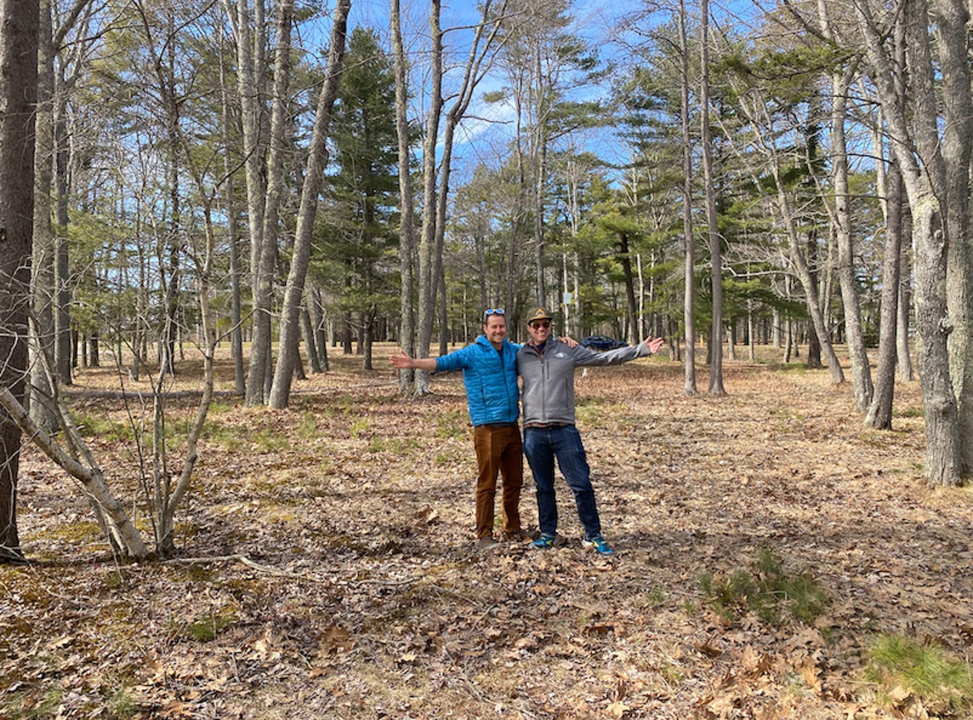 Dave and Jason on the grounds where the Sandpiper was built, before construction began
