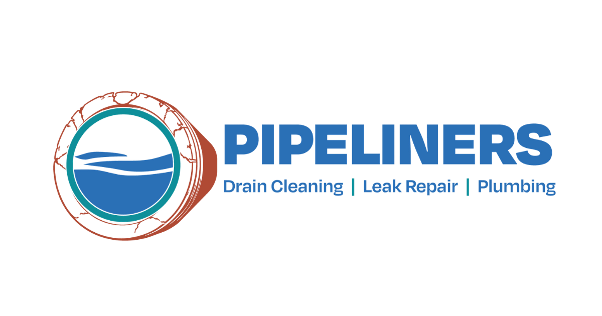 Pipeliners logo with blue wave icon and phone number 727-423-5819 for drain cleaning, leak repair, and plumbing